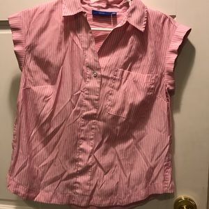 Pink short sleeve top with white stripes